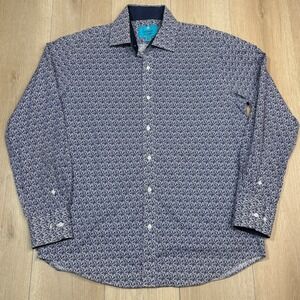 Christian Aujard Paris Mens Blue‎ Skull Filigree Print Button Down Shirt Large